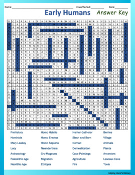 Early Humans Word Search Answer Key Included By Helping Hand S History