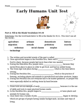 Preview of Early Humans and Archaeology Unit Test (Grade 6 Social Studies Framework)