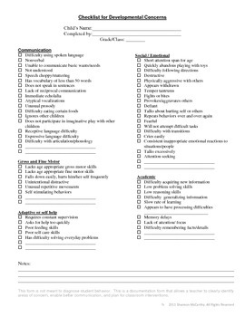 Preview of Early Intervention Checklist for Developmental & Sensory Concerns