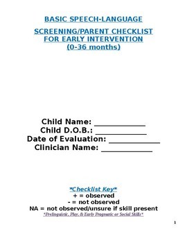 Preview of Early Intervention Speech-Language Screening Tool/Parent Checklist