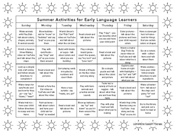 Early Language Skills Summer Calendar and Gift Tags by Lemontine Speech ...
