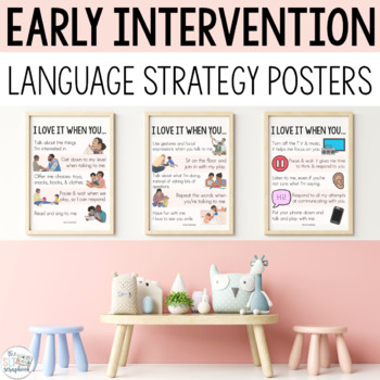 Preview of Early Language Strategy Posters for Early Intervention Speech Therapy Room Decor