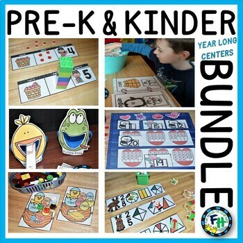 Preview of Pre-K & Kinder | Math & Literacy Activity Centers | Year Long Bundle