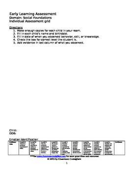 Preview of Early Learning Assessment Social Foundations Individual Rubric grid