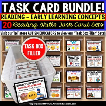 Preview of Early Learning Concepts READING Task Card Bundle for Special Education