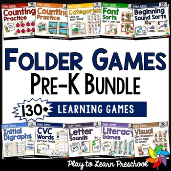 Preview of Preschool Folder Games Bundle Alphabet Reading Number Activities Preschool PreK