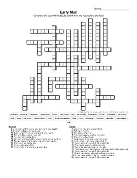 Early Man Crossword Puzzle by Carlee Henderson TPT