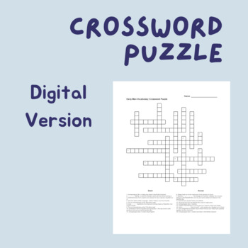 Early Man Crossword Puzzle Review Activity Printable and Digital