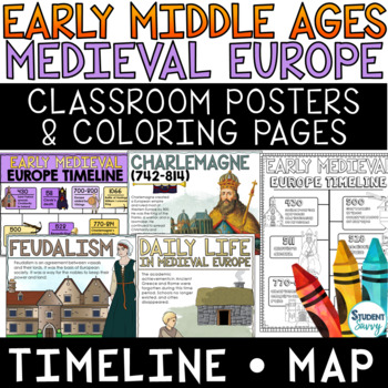 Preview of Early Middle Ages Medieval Europe Posters Timelines Maps Coloring Pages