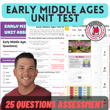 Preview of Early Middle Ages Unit Assessment - Google Forms - 25 Questions + Review Game