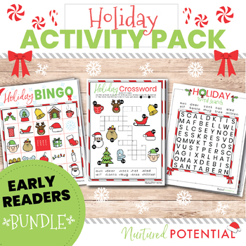 Preview of Early Readers (K-2) Christmas Activity Bundle ** Bingo, Crossword, Word Search**