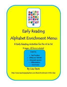 Preview of Early Reading Alphabet Enrichment Menu Packet with 8 Activities for PreK- 2
