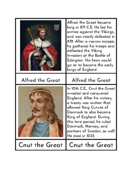 Preview of Early Rulers of England - Three/Four Part Cards