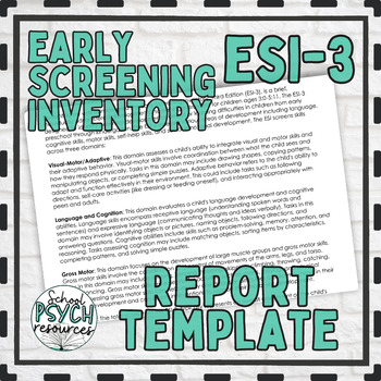 Preview of Early Screening Inventory ESI3 Report Template School Psych Special Ed SPED