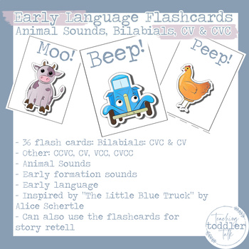 Preview of Early Sounds Flashcards | Bilabials | CV & CVC | The Little Blue Truck