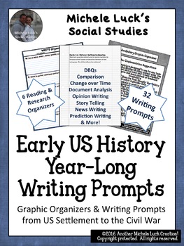 Preview of Early U.S. History Full Year Writing Prompts & Graphic Organizers