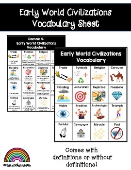 Preview of Early World Civilizations Vocabulary Sheet - First Grade