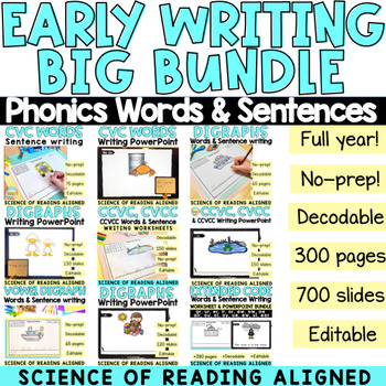 Preview of Early Writing Words and Sentence Phonics Worksheets and PowerPoint Bundle