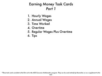 Preview of Earning Money Task Cards part 1