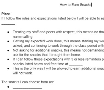 Preview of Earning Snack Reinforcement Plan