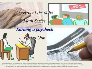 Preview of Earning a Paycheck: Everyday Life Skills Math Series: Packet One