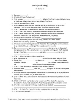 Preview of Earth (A Gift Shop) by Charles Yu Complete Guided Reading Worksheet