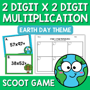 Preview of Earth Day 2 Digit by 2 Digit Multiplication Scoot Game Task Cards Math Center