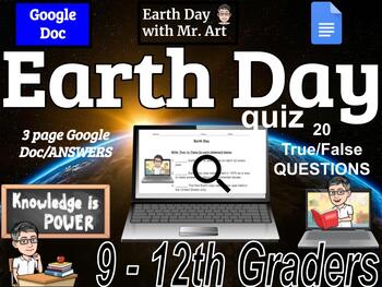 Preview of Earth Day - 20 True/False quiz - 9-12th grade, with Answers