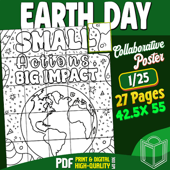 Preview of Earth Day 2024: Collaborative Poster Coloring Craft Bulletin Board For Classroom