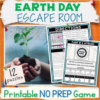 Preview of Earth Day Escape Room Printable Activity Packet - 12 Puzzles Breakout Game Kit