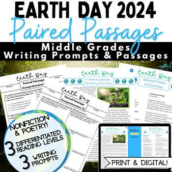 Preview of Earth Day 2024 Paired Passages and Writing - Earth Day Poetry for Middle School