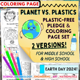 Earth Day 2024! Plastic-Free Pledge Coloring Page Set - Pl