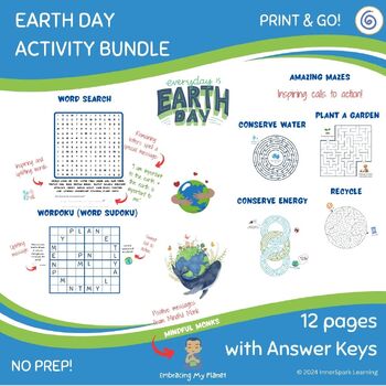 Preview of Earth Day 2024 Printable Worksheets Bundle: Word Search, 4 Mazes, Wordoku