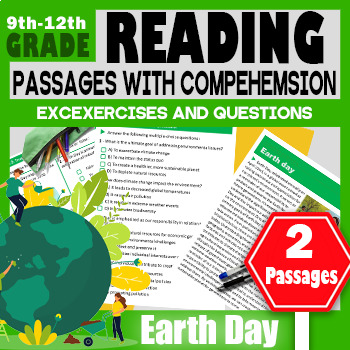 Preview of Earth Day 2024 Reading Comprehension Passages 9th-12th , April Spring Activities