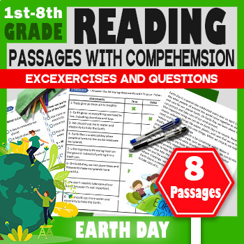 Preview of Earth Day 2024 Reading Comprehension Passages 1st-8th, April Spring Activities
