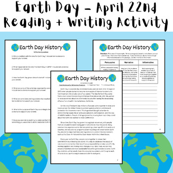 Preview of Earth Day 2024 Reading Comprehension + Writing Prompts (Digital+Printable)