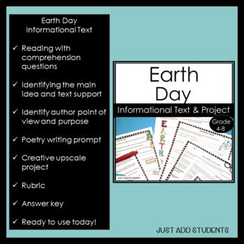 Earth Day Nonfiction Information Reading by Just Add Students | TpT