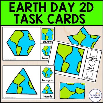 Preview of Earth Day 2D Shape Matching Task Box | Earth Day Math Activities