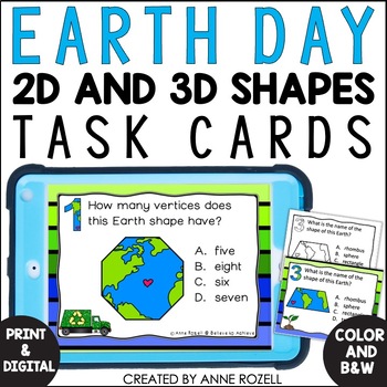 Preview of Earth Day 2D and 3D Shapes Task Cards