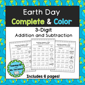 Preview of Earth Day 3-Digit Addition & Subtraction (with and without regrouping)