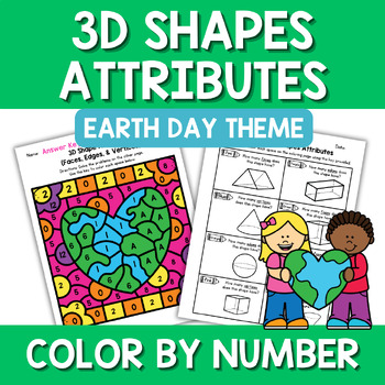 Preview of Earth Day 3D Shapes Attributes Color by Number/Code (Vertices, Edges, Faces)