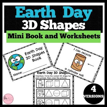 Preview of Kindergarten Earth Day Math Activity Worksheets 3D Shapes 