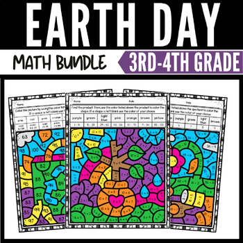 Preview of Earth Day 3rd Grade Math Color-by-Number Bundle