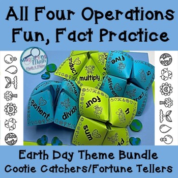 Preview of Earth Day 4 Operations Math Fact Fluency Practice Cootie Catchers