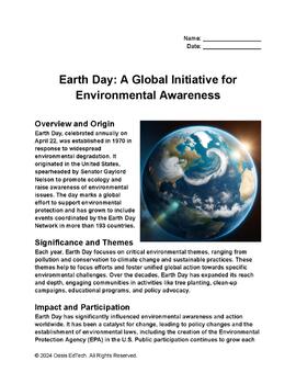 Preview of Earth Day: A Global Initiative for Environmental Awareness Worksheet