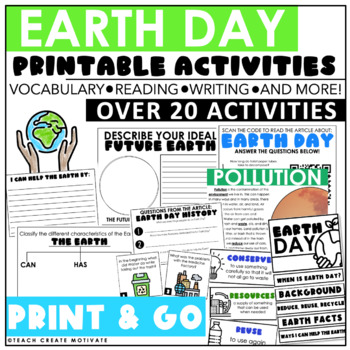 Preview of Earth Day Writing Activities, Reading Passages and Questions, Craft, Flipbook