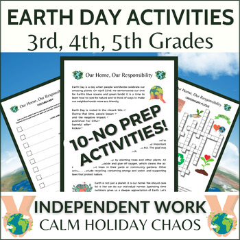 Preview of Earth Day Activities 3rd, 4th, 5th Grades Sub Plans Independent Work Puzzles