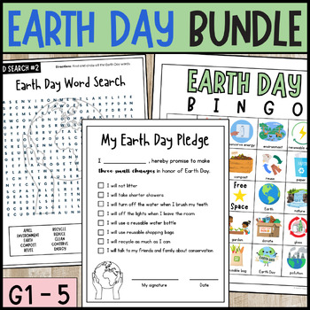 Preview of Earth Day Activities (BINGO, writing, math, puzzles) BUNDLE