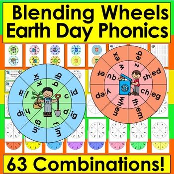 Preview of Earth Day Phonics Build A Word Wheels Blending Onsets Rimes Word Work