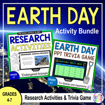 Preview of Earth Day Activities Bundle - Endangered Animals Research Activity - Trivia Game